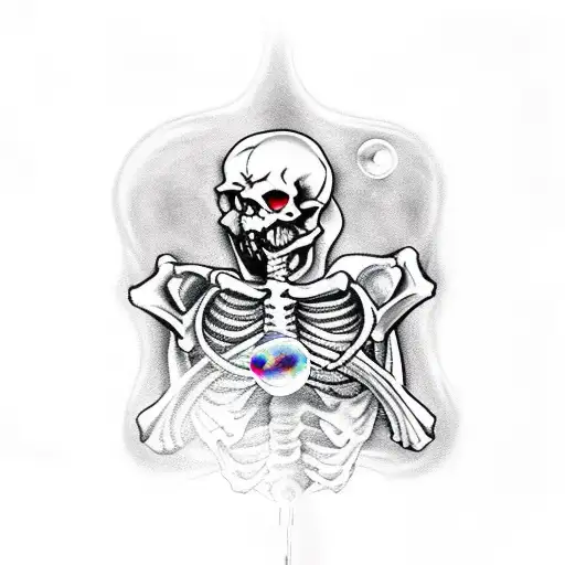 Dragon Blowing Bubbles To A Skeleton