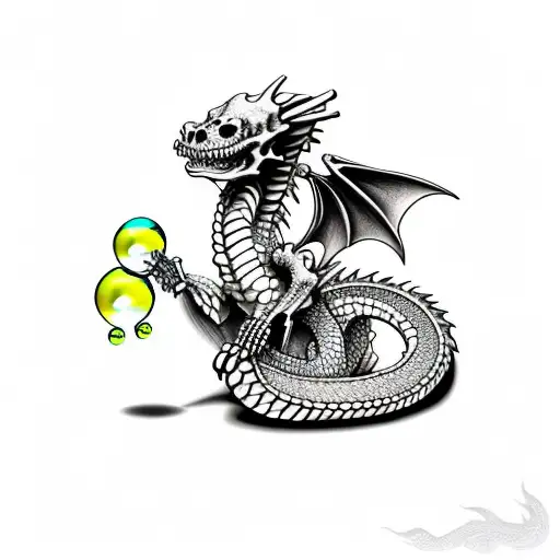 Dragon Blowing Bubbles To A Skeleton