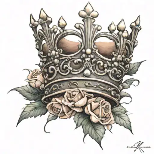Queen's Crown With The Name Mpa Below And Wrap It In Rose Thorns