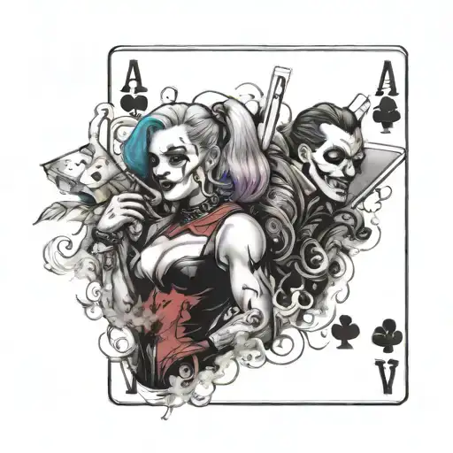 A Smoke-filled Background With Harley Quinn And Joker Playing Cards