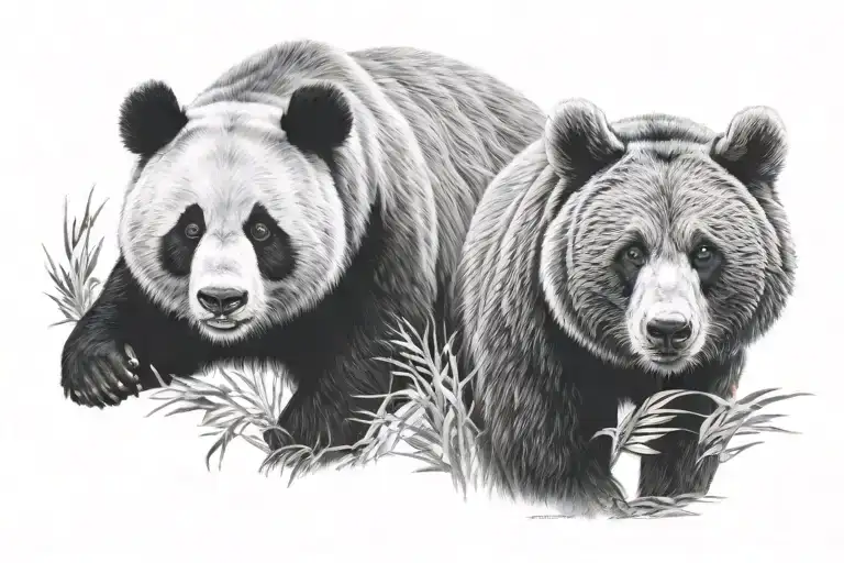 Panda And Grizzly Bear Looking