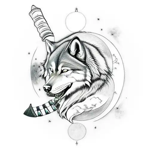 Miyamoto Musashi Samurai With Wolf And Moon