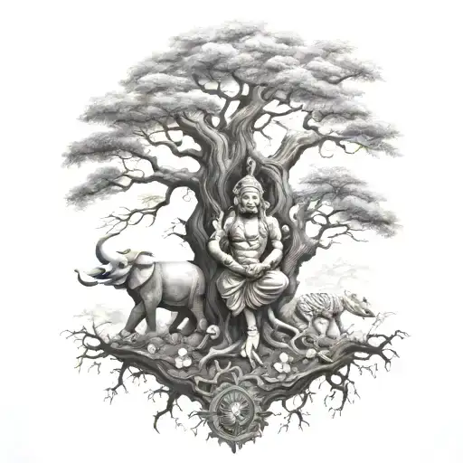 Tree Of Life With Samurai & Lord Ganesh
