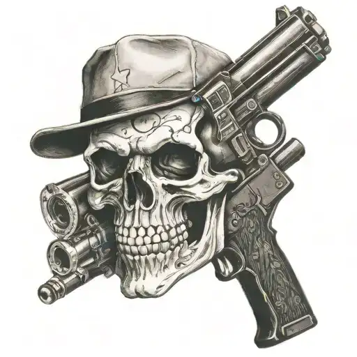 Gangster Skull Holding A Bullet Gun