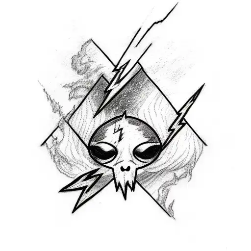 Lightning Bolt Sketch Of A Tattoo With A Lot Of Thin And Long Black And White