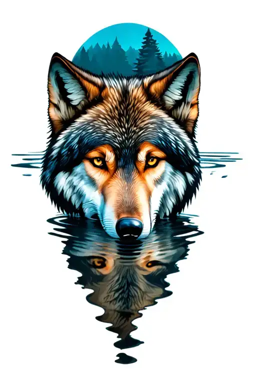 Wolf Reflected In Water