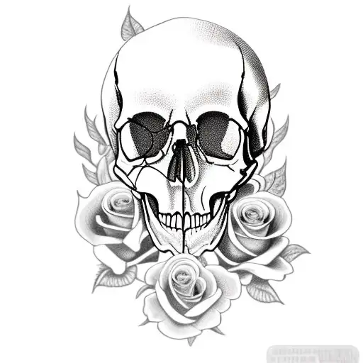 Throat Tattoo Skull With Roses Growing Out Skull With