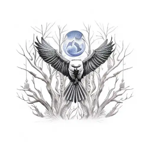 Raven With Trees And Red Eyes