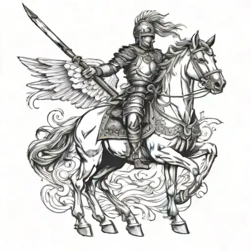 A Warrior With A Bow On A Winged Horse