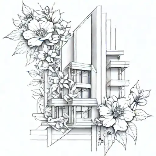 Abstract Architectural Lines With Flowers