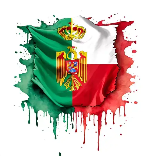 Water Colour Albania Flags Intertwined