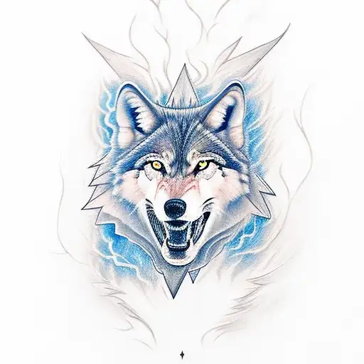 Lightning Wolf Surrounded By Fire