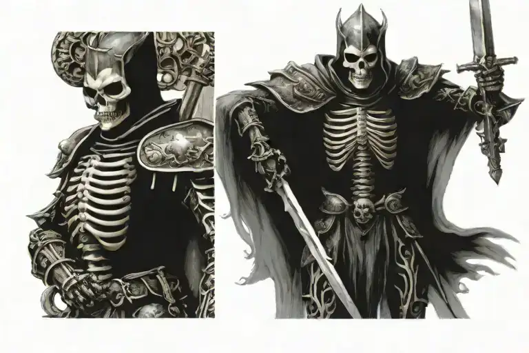 Skeleton Knight With Japanese Demon Head On Dragon