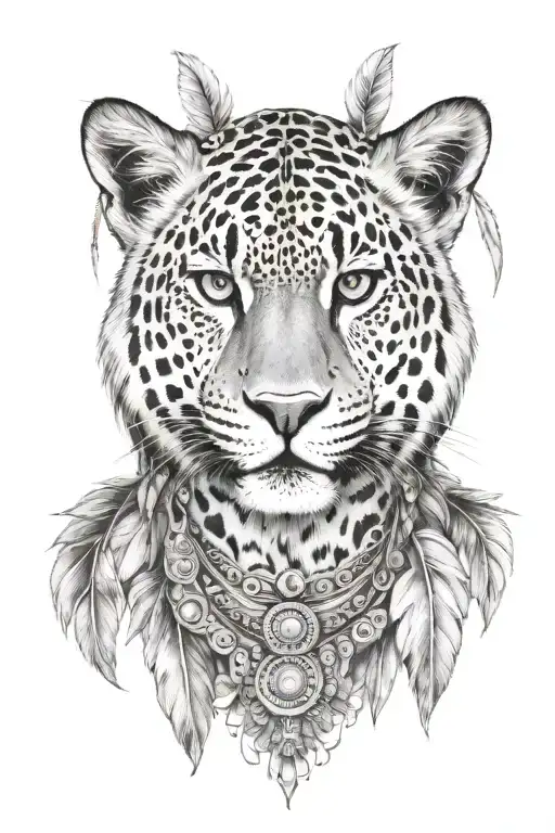 Brazilian Indian With Jaguar Front Face