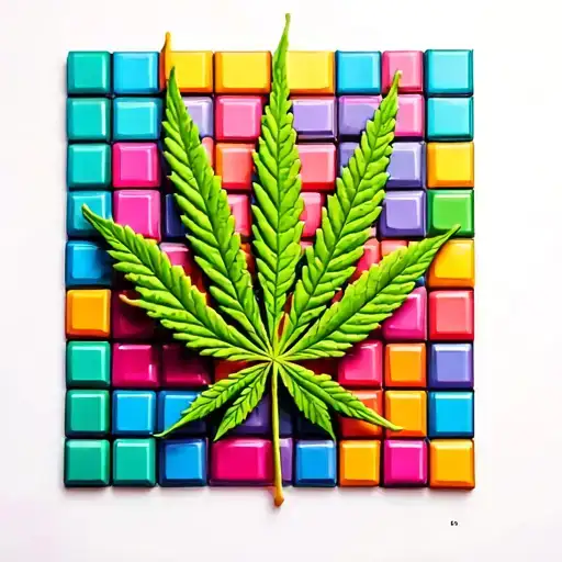 Marijuana Leaf Made From Tetris Blocks