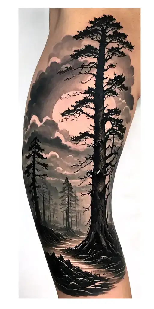 Creepy Forest Scene With Black Sky