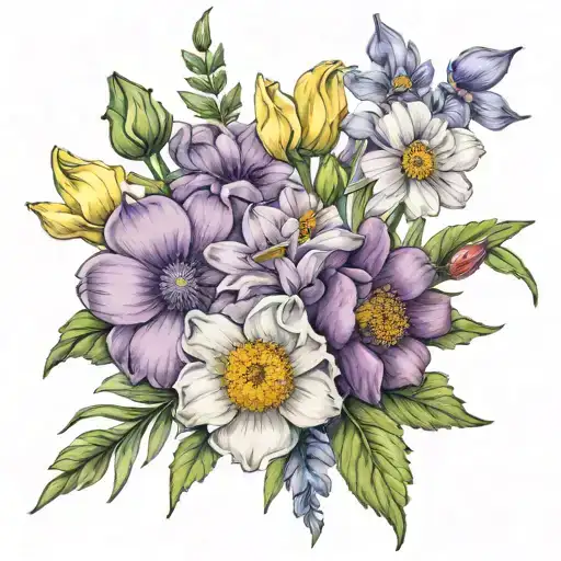 Violet Daisy Poppy Cosmo Narcissus Bouquet