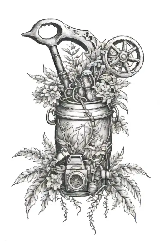 Native Plant And Tools Intertwined