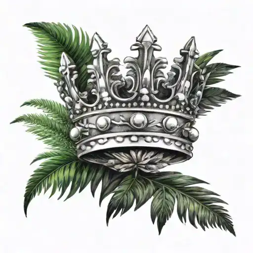 Realistic Kings Crown With Jungle Ferns And Palms