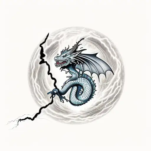 Dragon With Power Of Lightning And Fire Flying Through A Storm