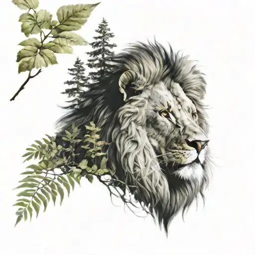 Lion With Forest