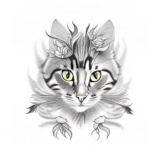 Half Cat Half Dragon With Peonies Around