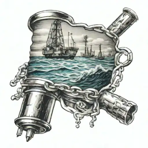 Drilling Rig And Sea With Bracelet Desigh