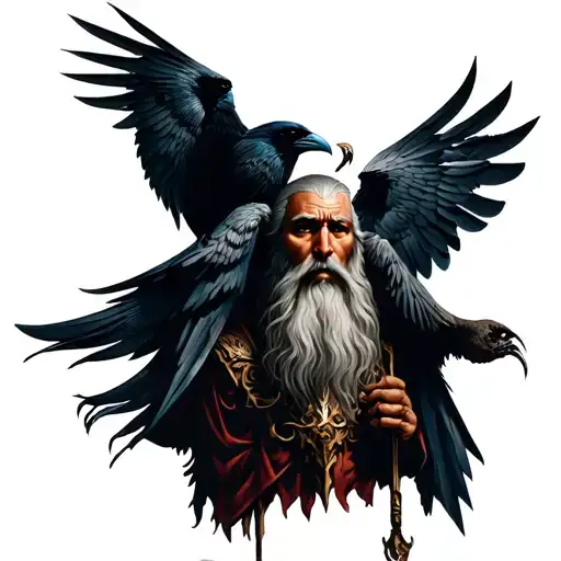 Odin God With His Two Ravens