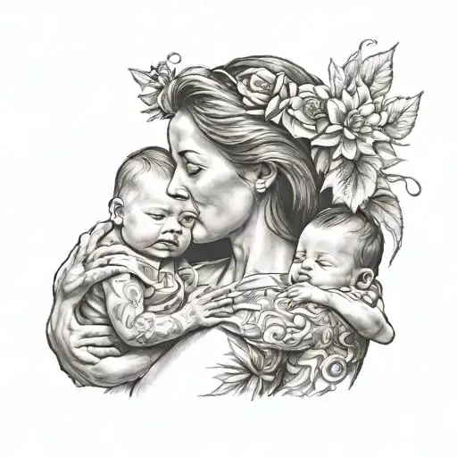 Mom With 2 Baby Holding