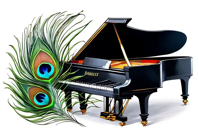Peacock Feather Intertwined Piano Surrounded