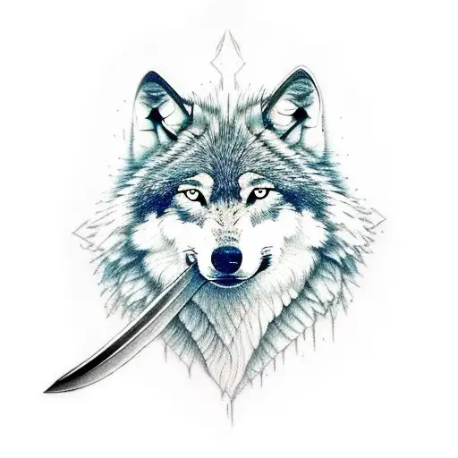 Wolf With A Sword On The Background