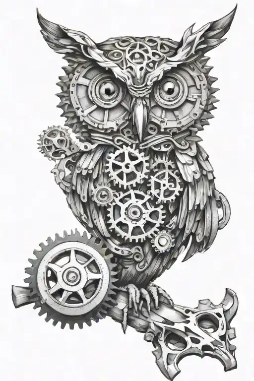 Owl And Deel Made Of Gears Joined Together