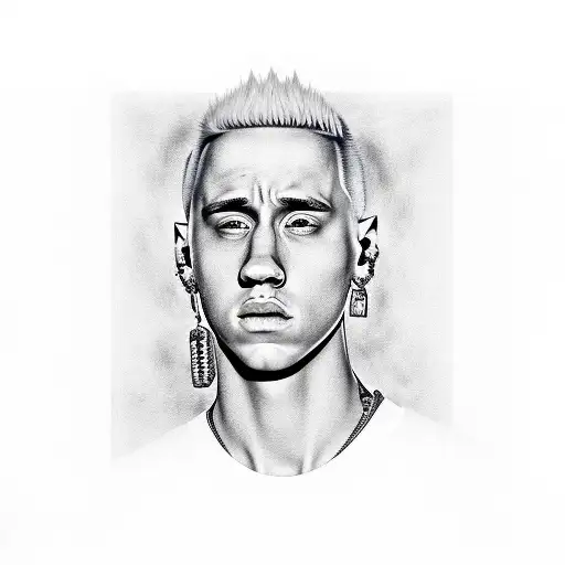 A Realistic Portrait Of Slim Shady Surrounded By Lyrics From His Songs