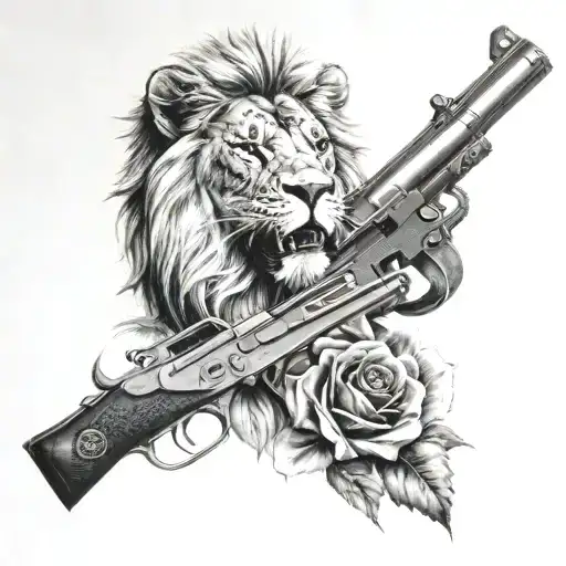 Roses And Lion With Tommy Gun And Ruby Diamond
