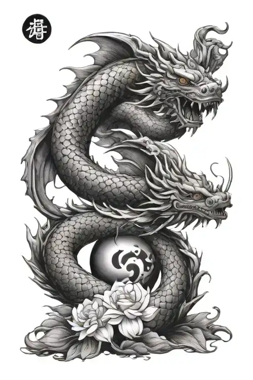 Yin Koi Fish And Yang Dragon