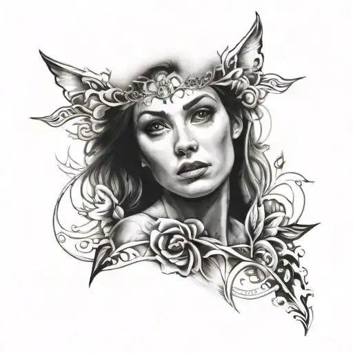 Tattoo Of A Portrait Of Woman Wearing A Vneck Done In Black And Gray Realism