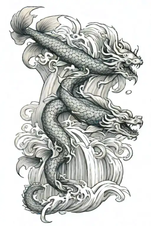 Eastern Dragon Wrapped Frangappani Waterfall Cascading Scroll With The Pac Koi Fish