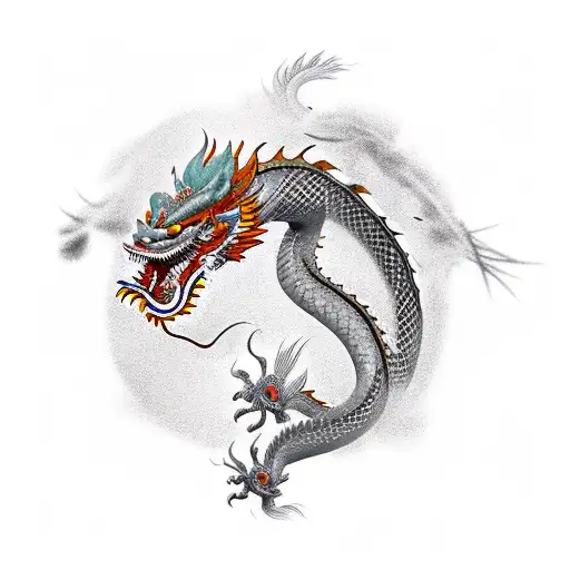 Feminine Chinese Dragon Going Around Katana
