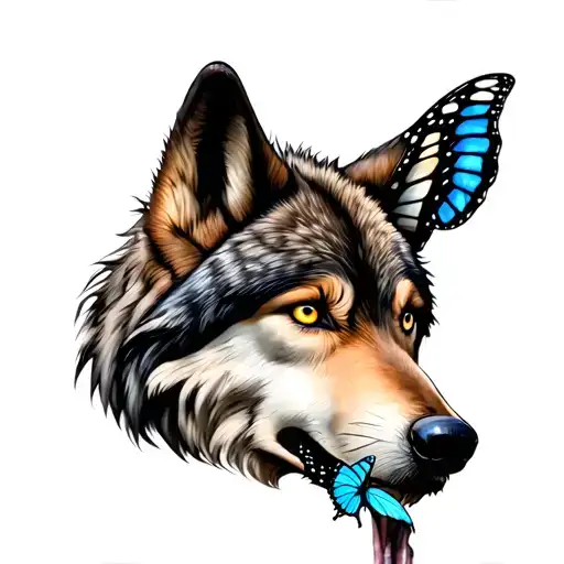 Scary Wolf With A Butterfly Resting On His Nose