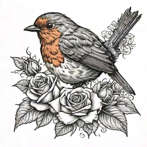 Robin With Roses And Ruby Diamond