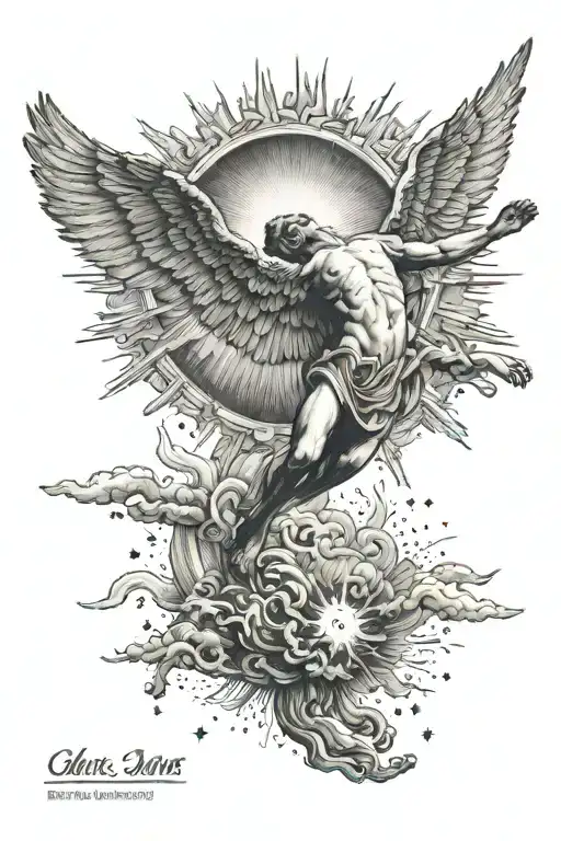 Falling Icarus Flying Towards The Sun Rising