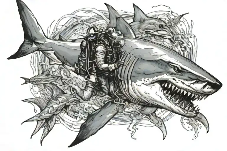 A Diver Battling A Shark