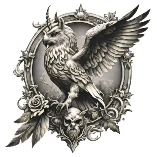 Rampant Unicorn And Owl