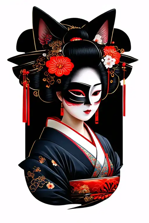 Japanese Geisha With Kitsume Mask