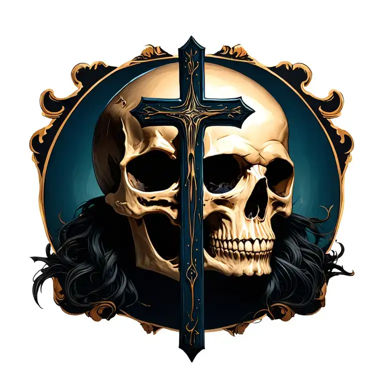 Big Cross And Behind A Skull