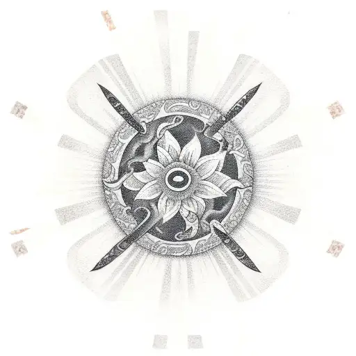 Katana With Sakura And A Orange Sun