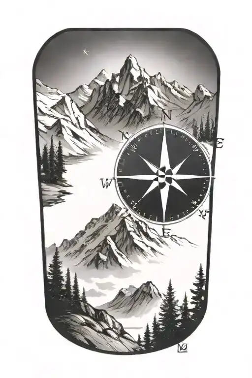 Inner Forearm Small A Compass With Mountains And Trees Surrounding It