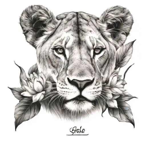 Lioness With Lotus Flower