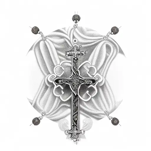 Cross With Prayer Beads And Bible Verse