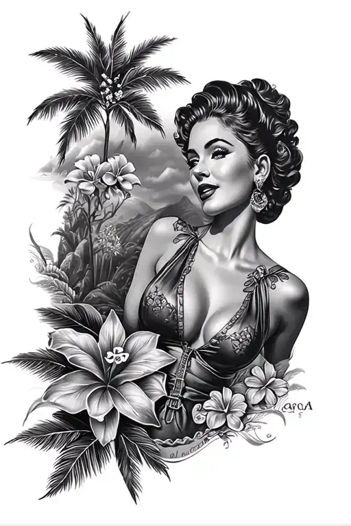 Decor Around A Black And Gray Pin-up On Hawaii